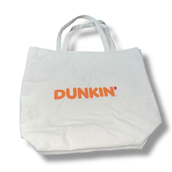 Dunkin Donuts Tote Bag Canvas Large Carry On 100% Cotton Coffee Cream Orange - Picture 3 of 10